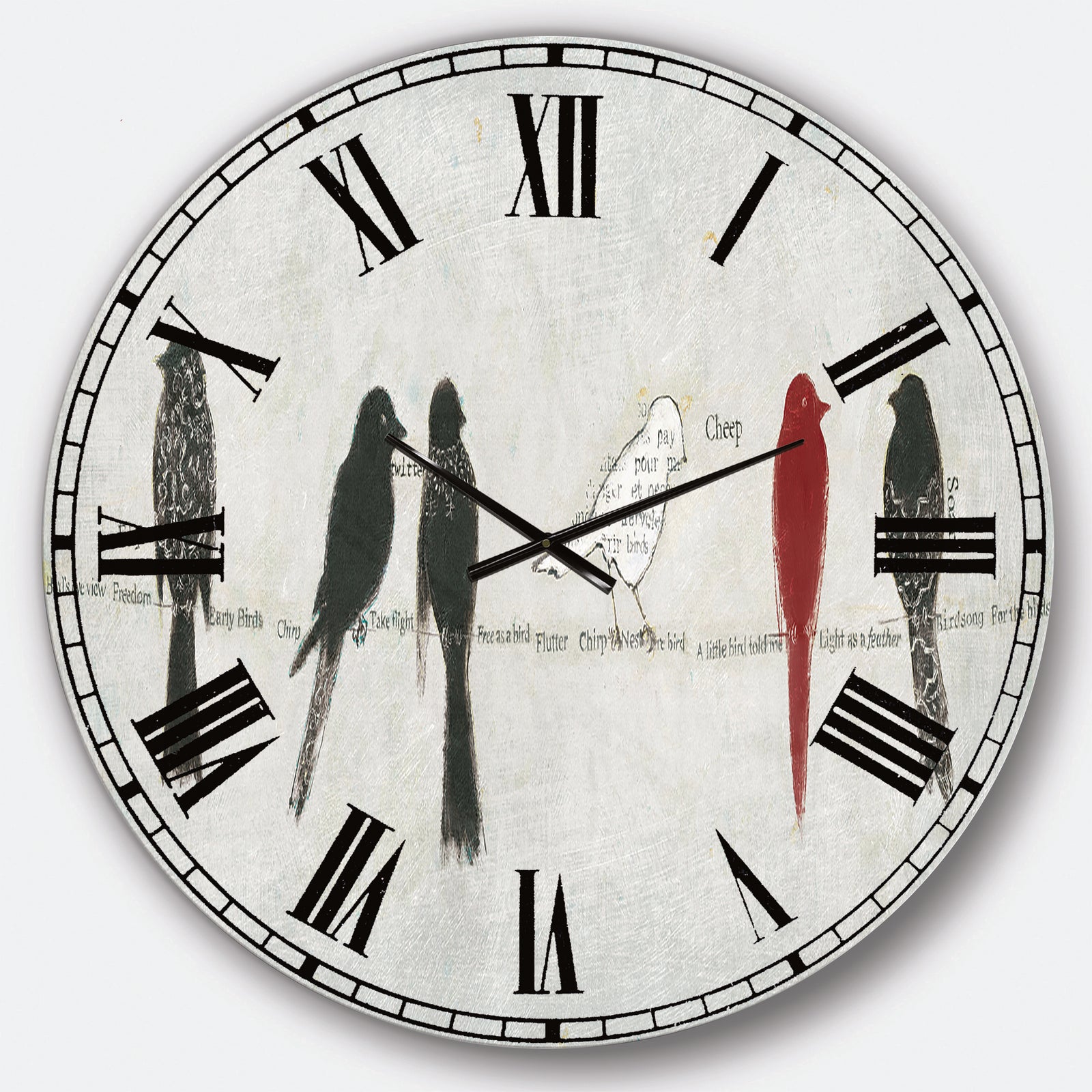 Red Catching Up Bird Family - Farmhouse Oversized Wall CLock