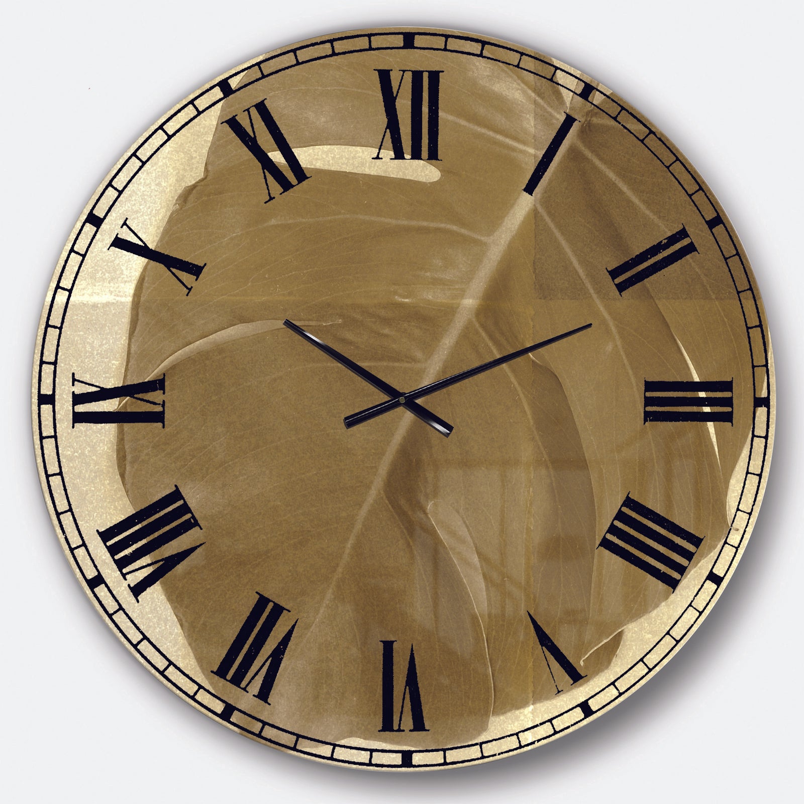 Botanical Beige Retro Leaf - Lake House Wall CLock