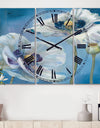 White Flower on Blue I - Cottage 3 Panels Oversized Wall CLock