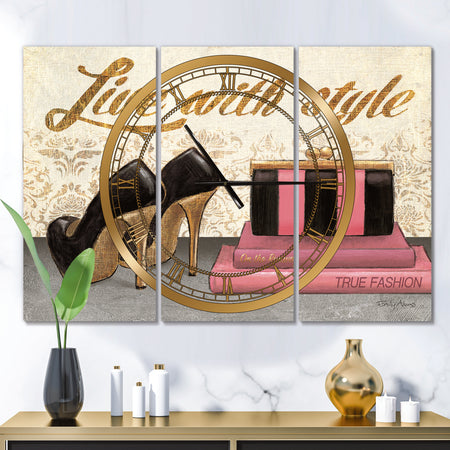 Gold Fabulous Life Style II - Glam 3 Panels Large Wall CLock