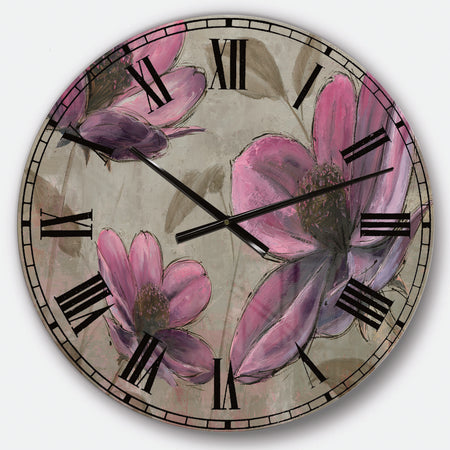 Plum Pink Cottage Flowers - Traditional Wall CLock