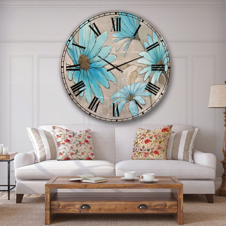 Indigo Leucanthemum Cottage Flower - Traditional Large Wall CLock
