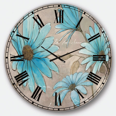 Indigo Leucanthemum Cottage Flower - Traditional Large Wall CLock