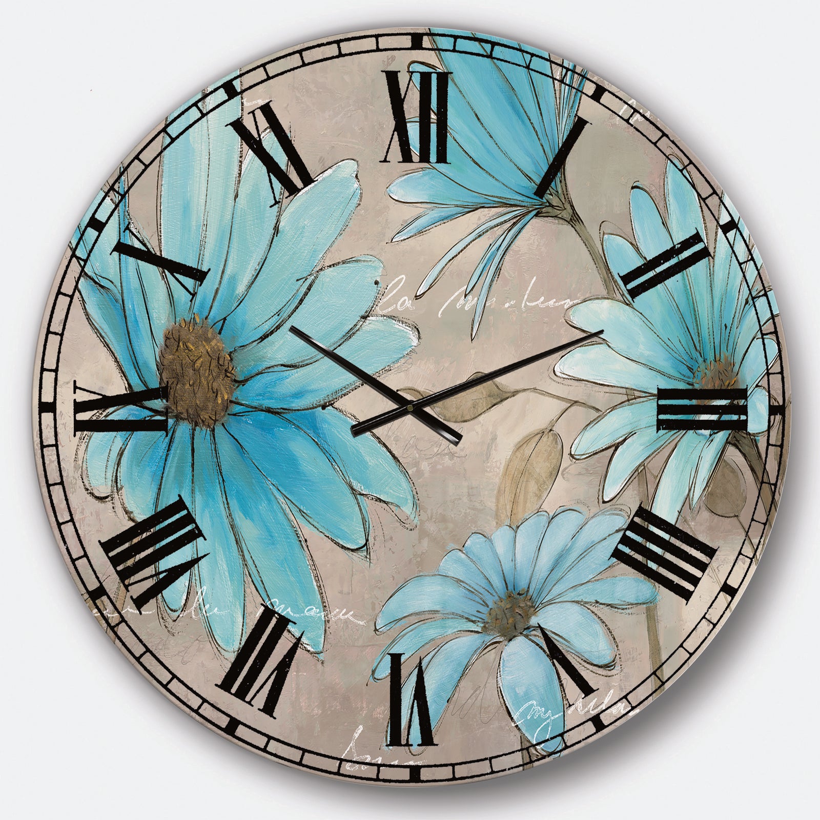 Indigo Leucanthemum Cottage Flower - Traditional Large Wall CLock