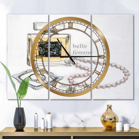 Perfume Glam Bathroom I - Glam 3 Panels Oversized Wall CLock