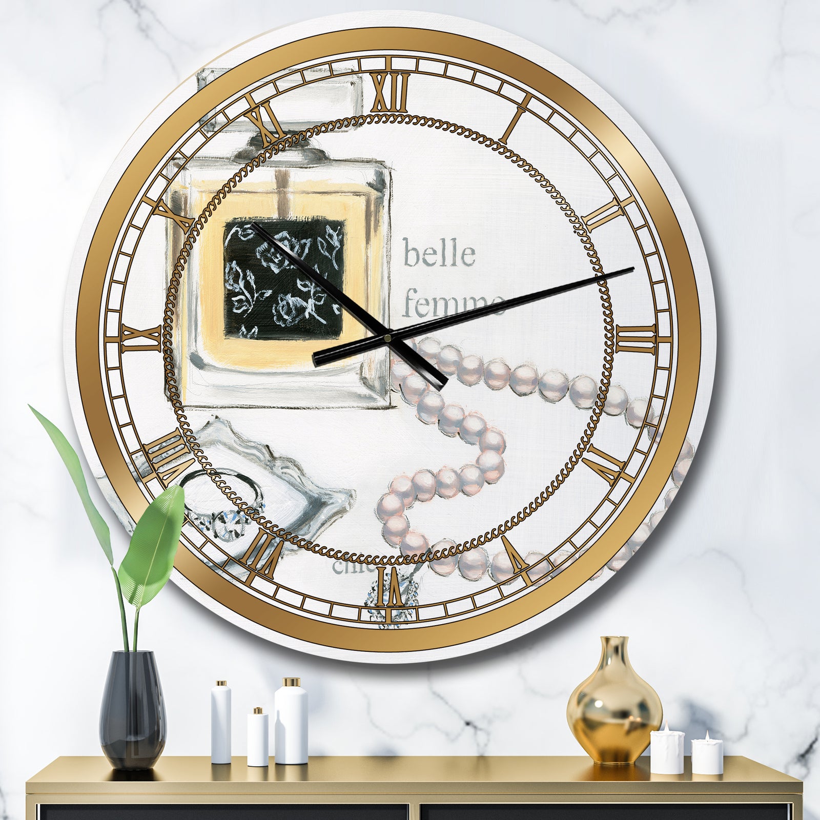 Perfume Glam Bathroom I - Glam Oversized Wall CLock
