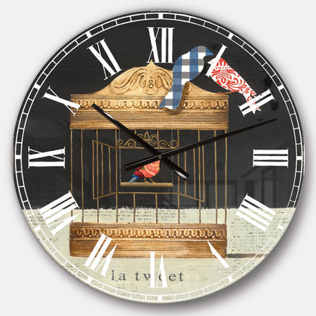 Tweet Gold Birdcage Collage - Traditional Large Wall CLock