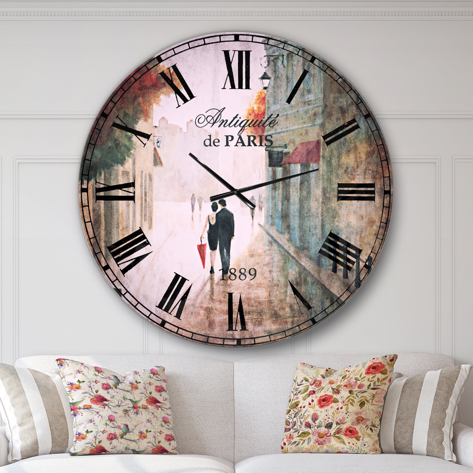 Paris Romance Couples II - Romantic French Country Large Wall CLock