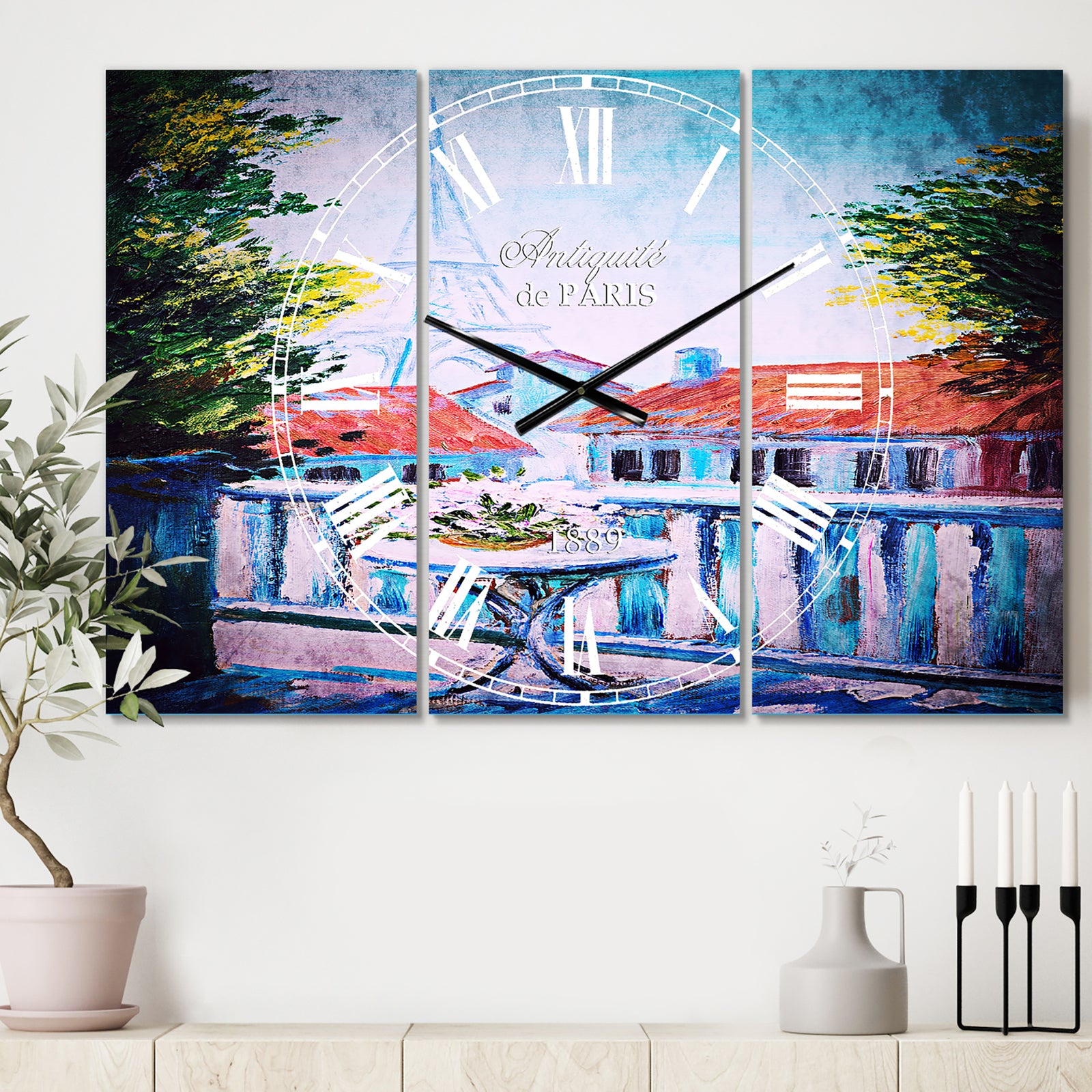 Paris Eiffel Tower - Cottage 3 Panels Oversized Wall CLock