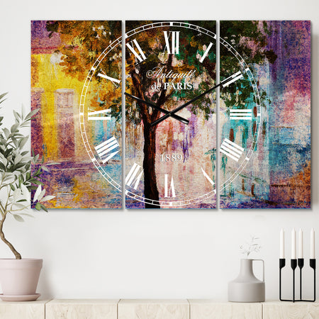 Couple Walking in Rain - Cottage 3 Panels Oversized Wall CLock