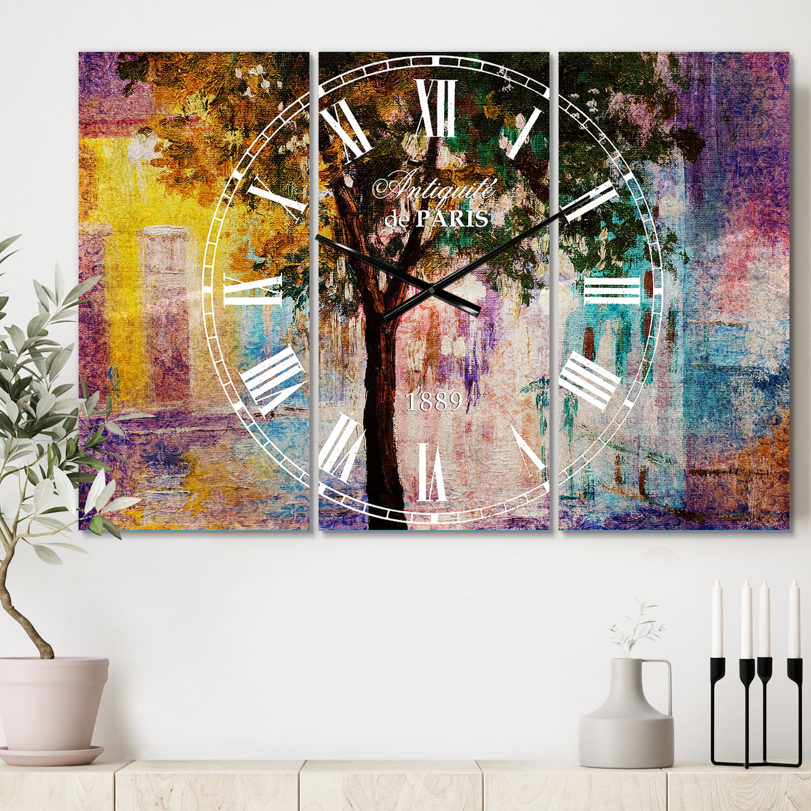Couple Walking in Rain - Cottage 3 Panels Oversized Wall CLock