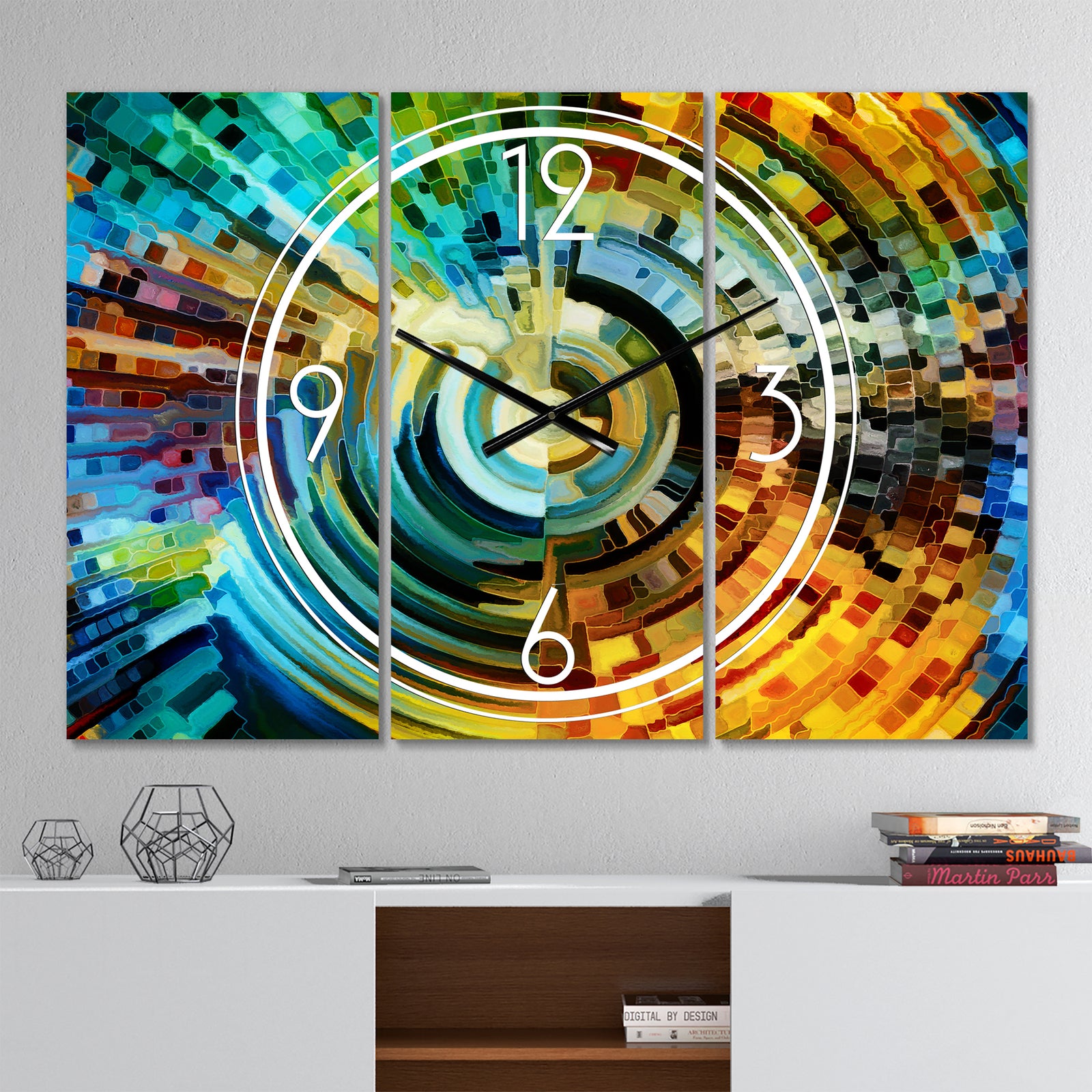 Paths of Stained Glass - Modern 3 Panels Oversized Wall CLock