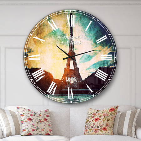 Paris Eiffel TowerRetro Style - Cityscape Large Wall CLock