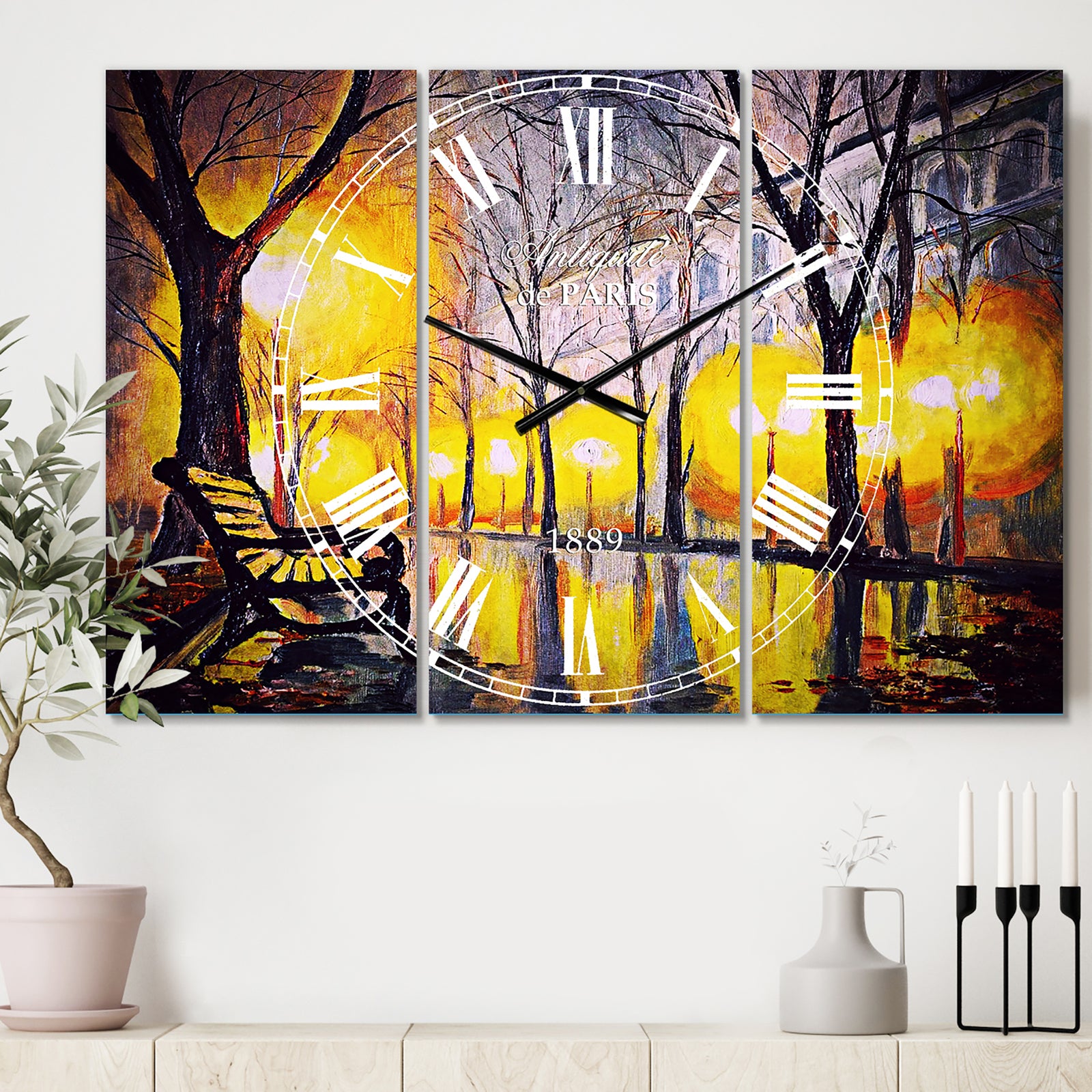 Empty Autumn Street - Cottage 3 Panels Large Wall CLock