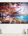 Paris Eiffel Tower View in Fall - Cottage 3 Panels Large Wall CLock