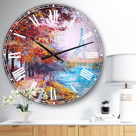 Paris Eiffel Tower View in Fall - Landscape Large Wall CLock