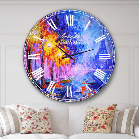 View of Paris Eiffel Tower - Landscape Large Wall CLock