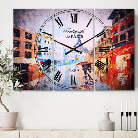 Couple Walking in Paris - Cottage 3 Panels Large Wall CLock