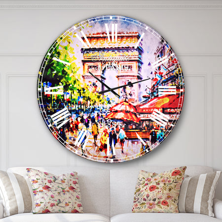 Arc d Triomphe Paris - Cityscape Large Wall CLock