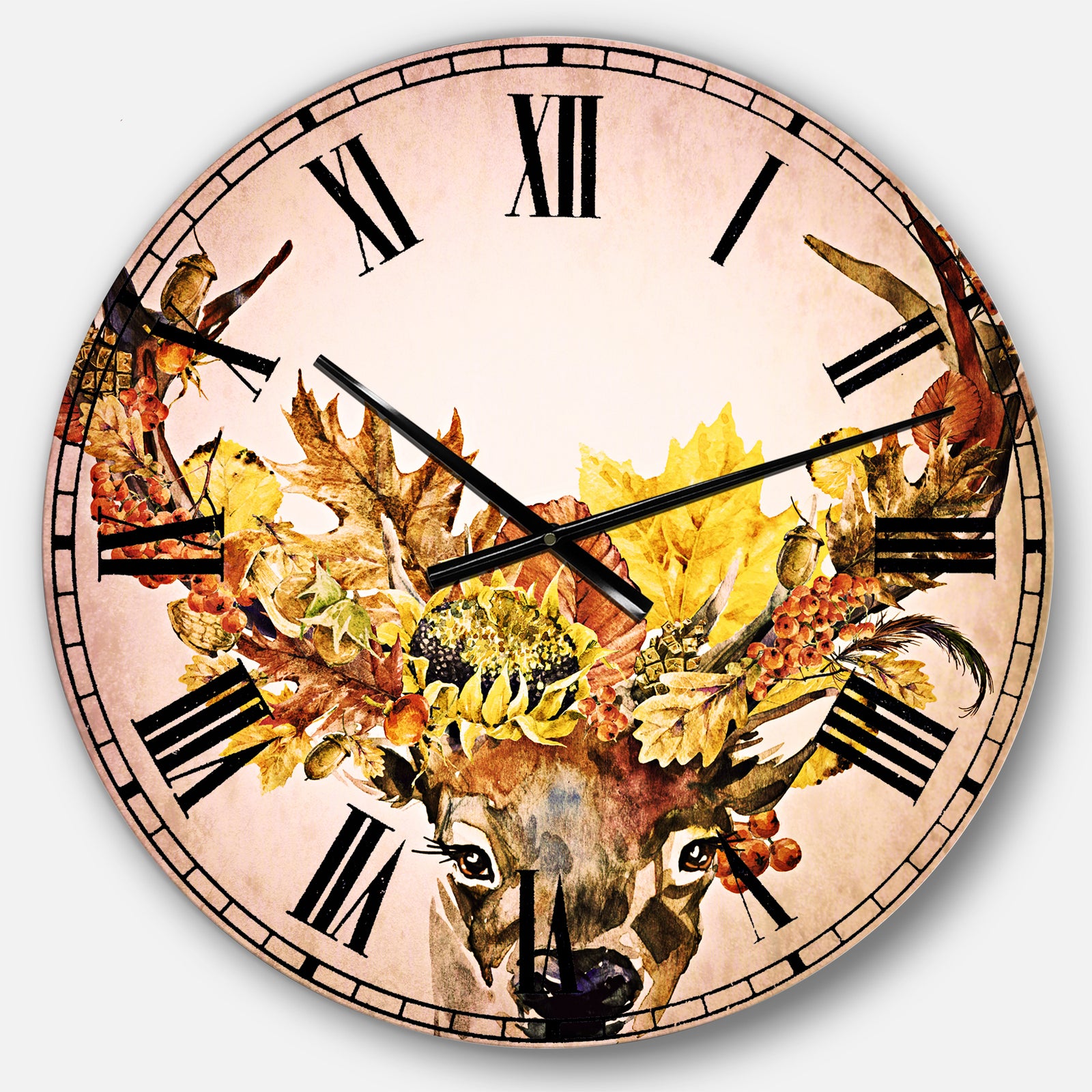 Roe Deer with Flowers - Floral Large Wall CLock