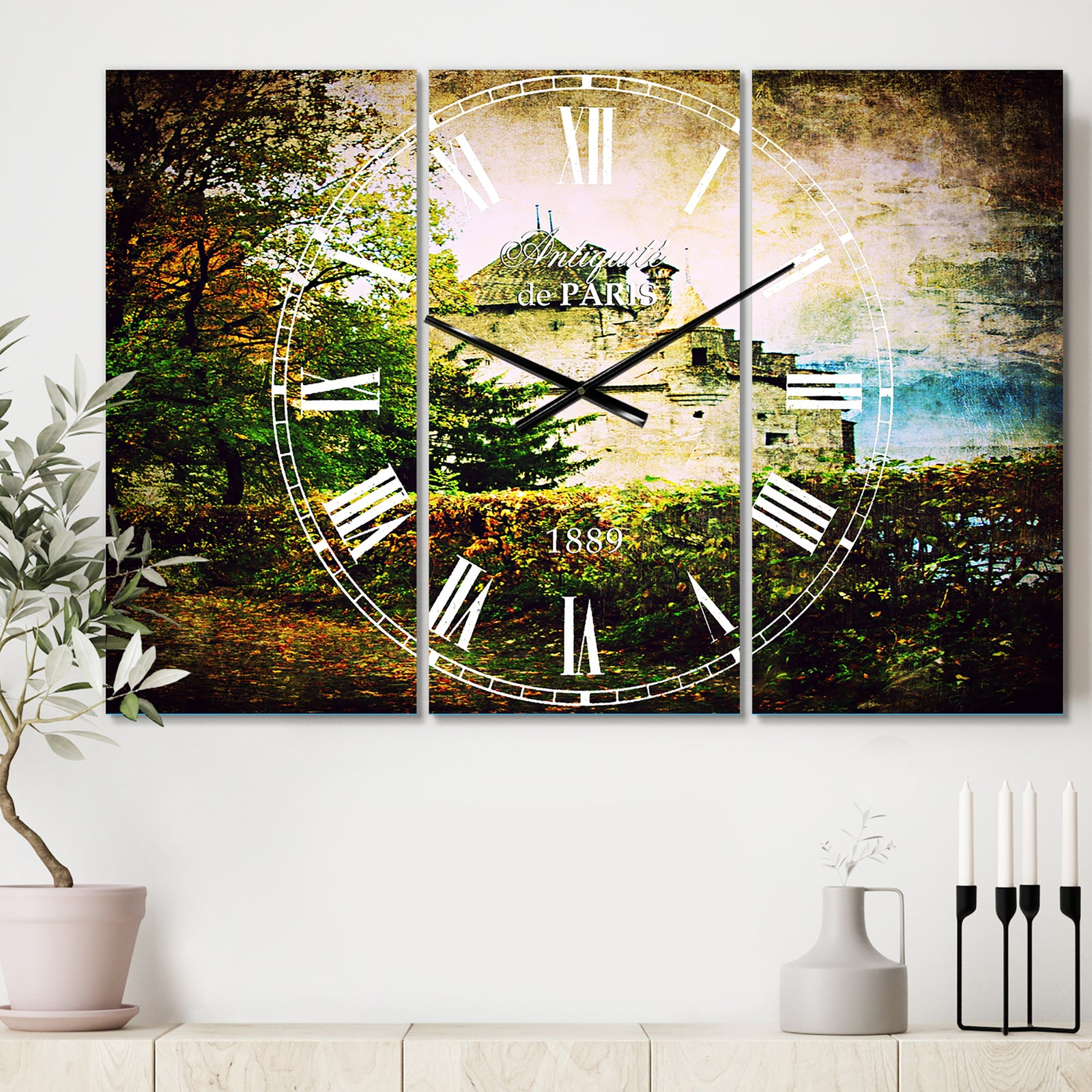 Chillion Castle - Cottage 3 Panels Oversized Wall CLock
