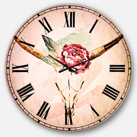 Bull Skull and Flower - Floral Wall CLock