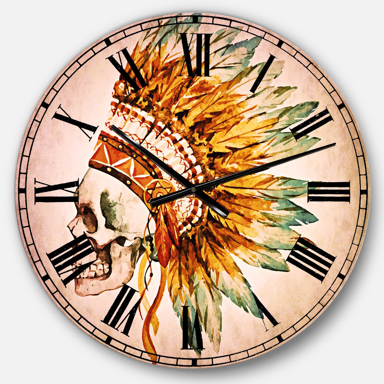 Skull with Feathers - Abstract Large Wall CLock