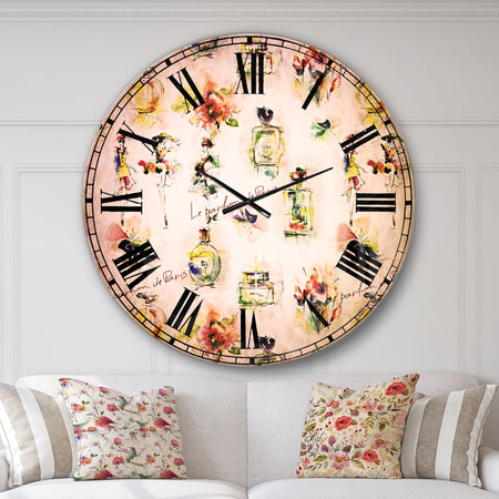 Perfume Bottles and Flowers - Abstract Large Wall CLock