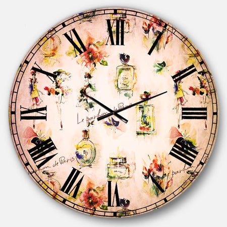 Perfume Bottles and Flowers - Abstract Large Wall CLock