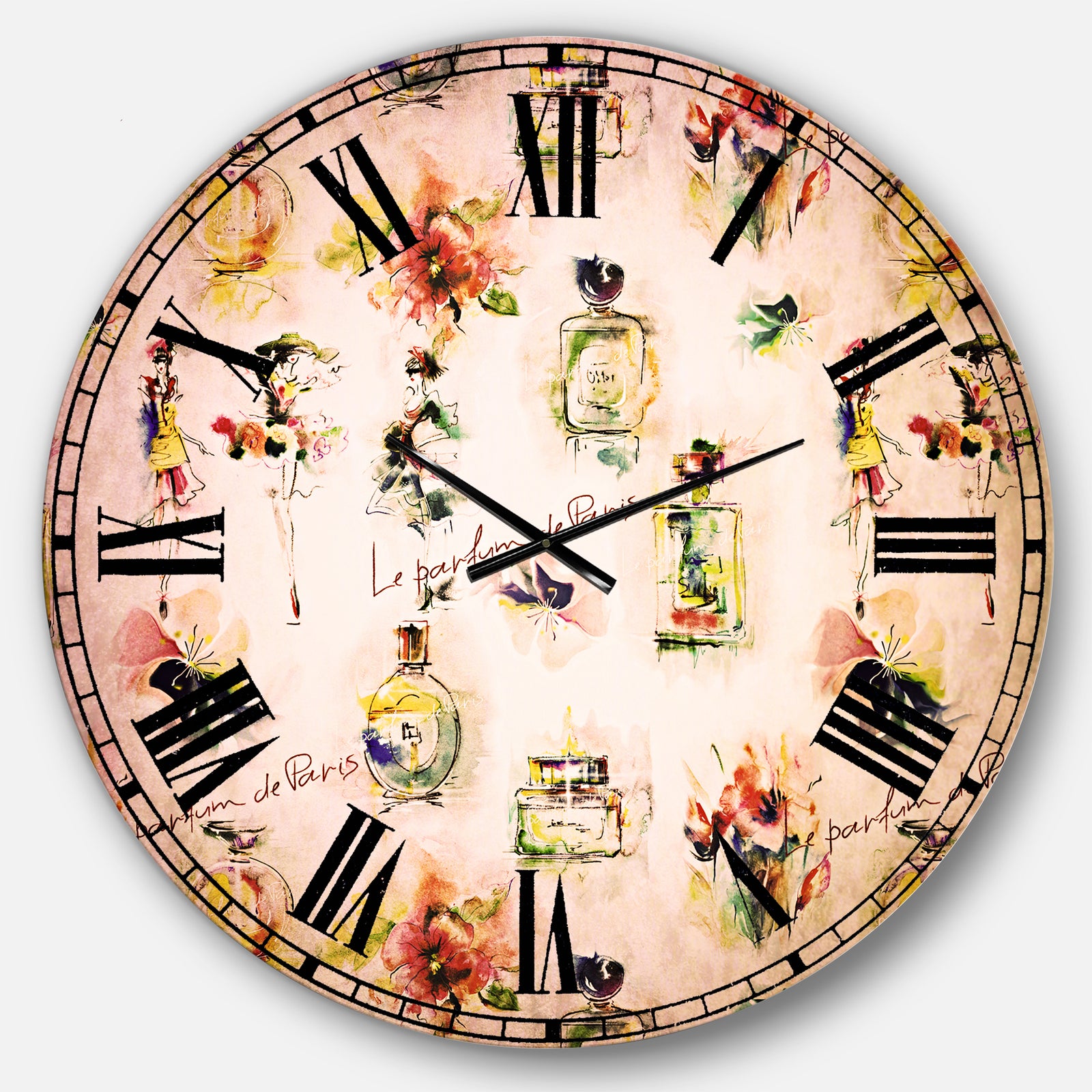 Perfume Bottles and Flowers - Abstract Large Wall CLock