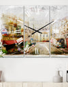 Paris Illustration - Cottage 3 Panels Oversized Wall CLock