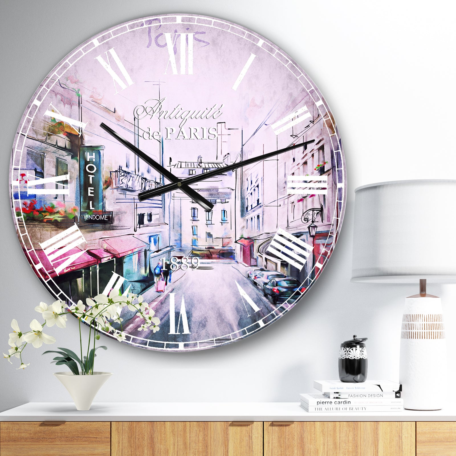 Paris Illustration - Cityscape Digital Large Wall CLock