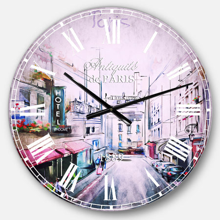 Paris Illustration - Cityscape Digital Large Wall CLock