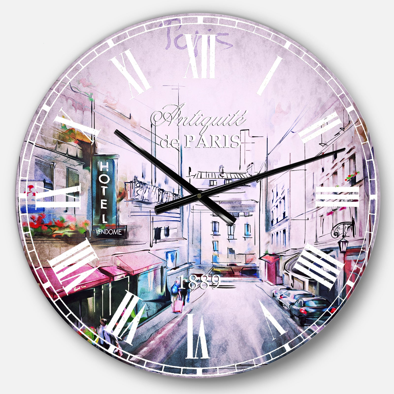 Paris Illustration - Cityscape Digital Large Wall CLock