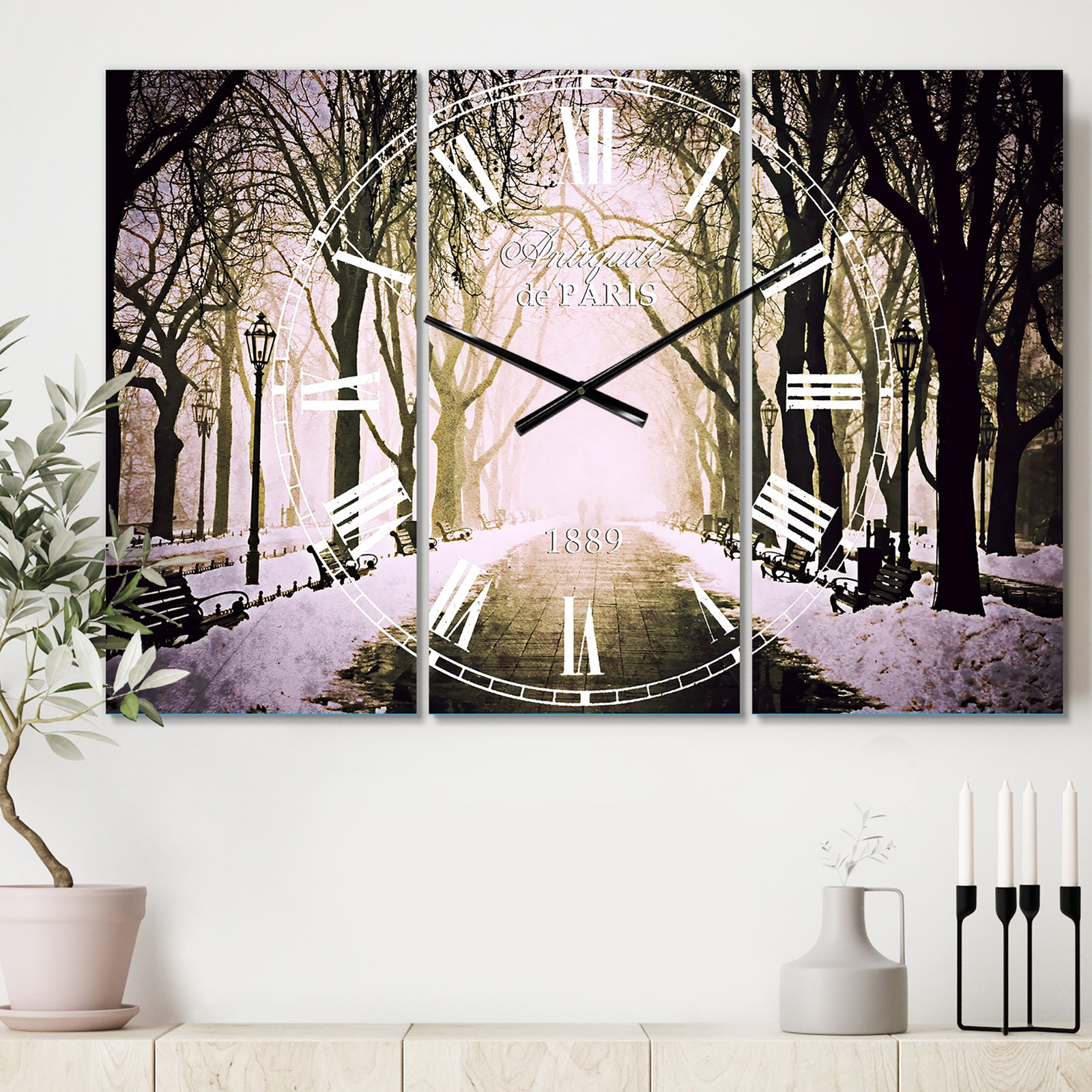 Fog in Alley Vintage Style - Cottage 3 Panels Oversized Wall CLock