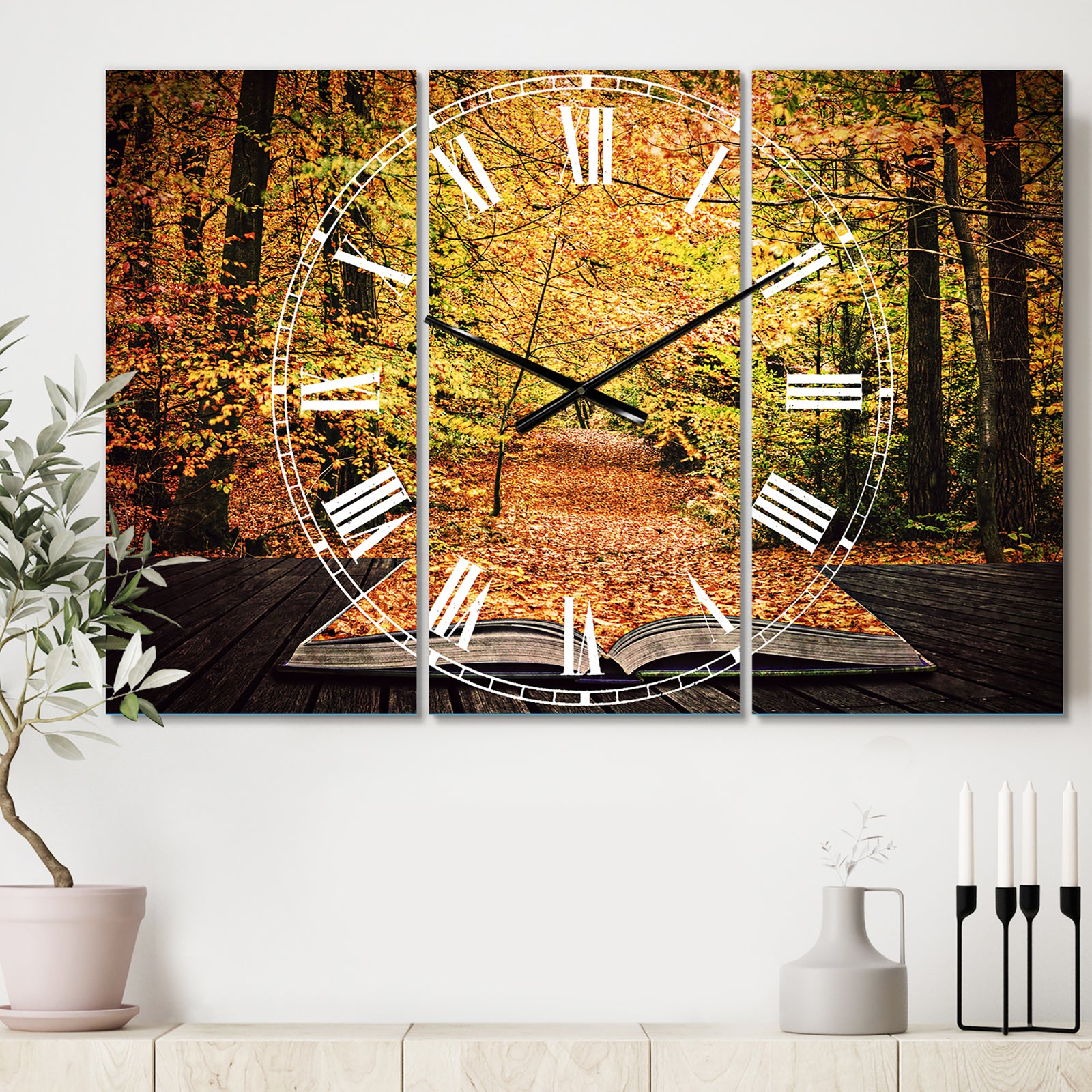 Open Book in Autumn - Cottage 3 Panels Oversized Wall CLock