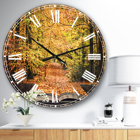 Open Book in Autumn - Landscape Large Wall CLock