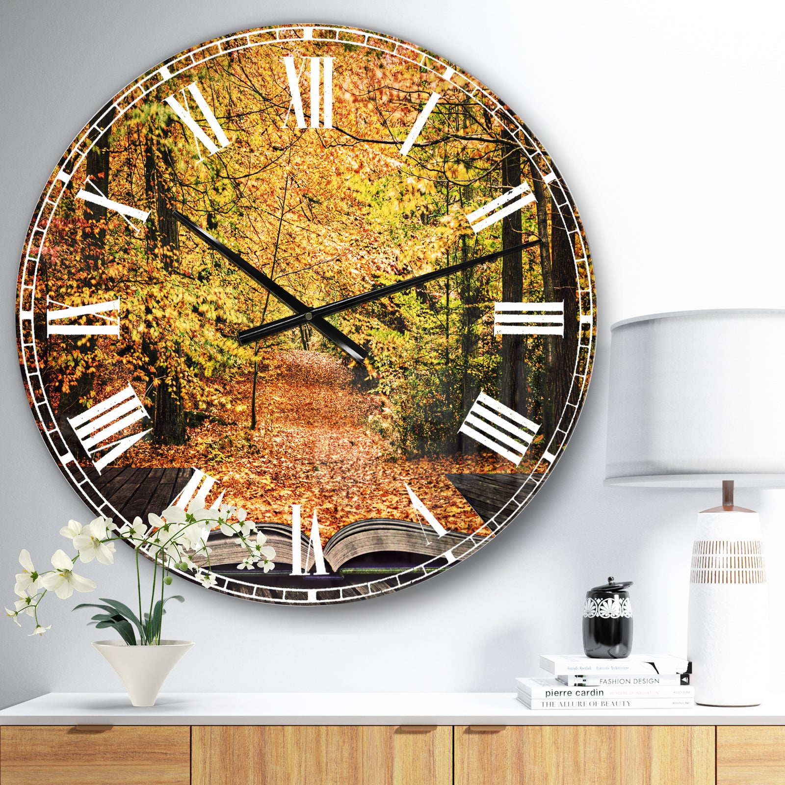 Open Book in Autumn - Landscape Large Wall CLock