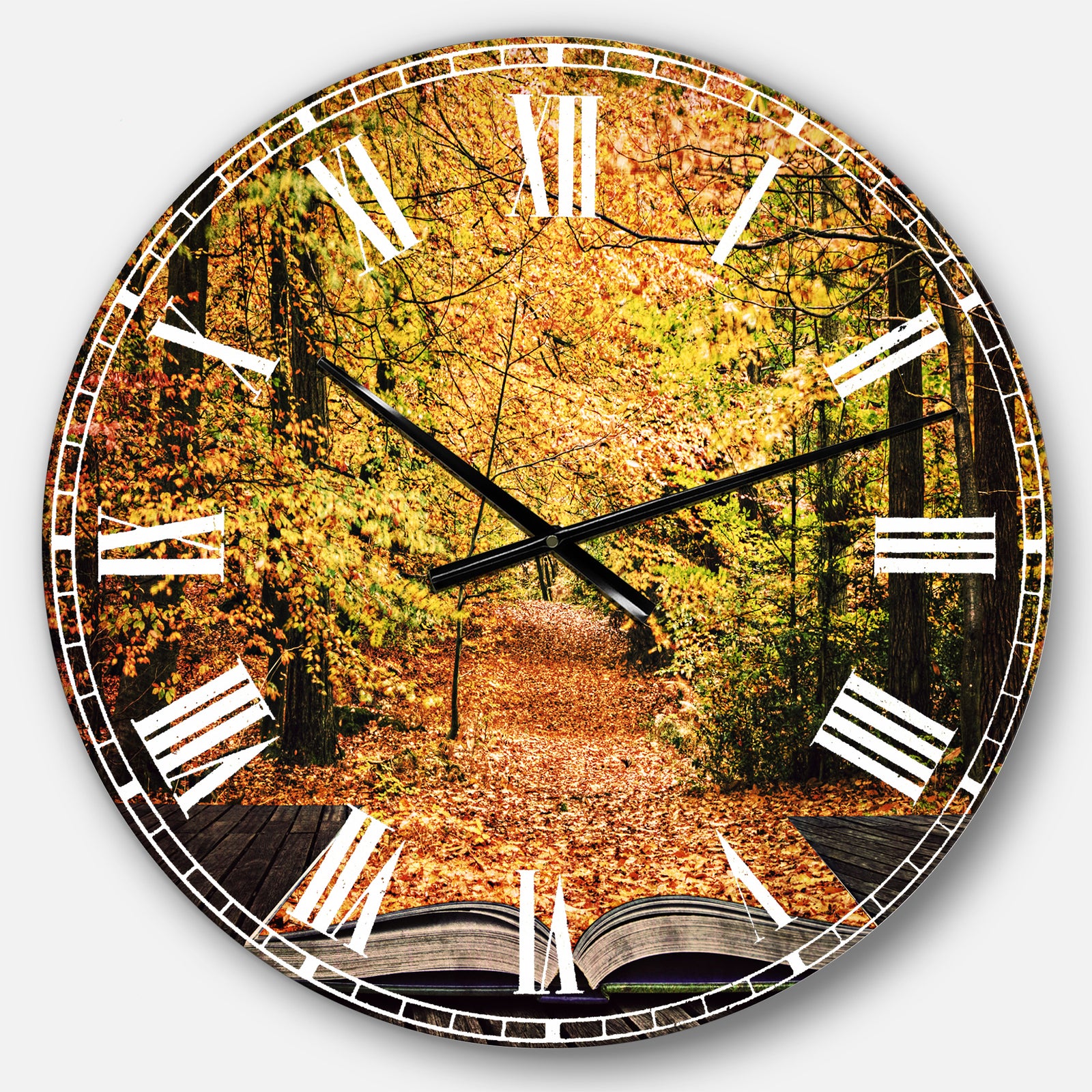 Open Book in Autumn - Landscape Large Wall CLock