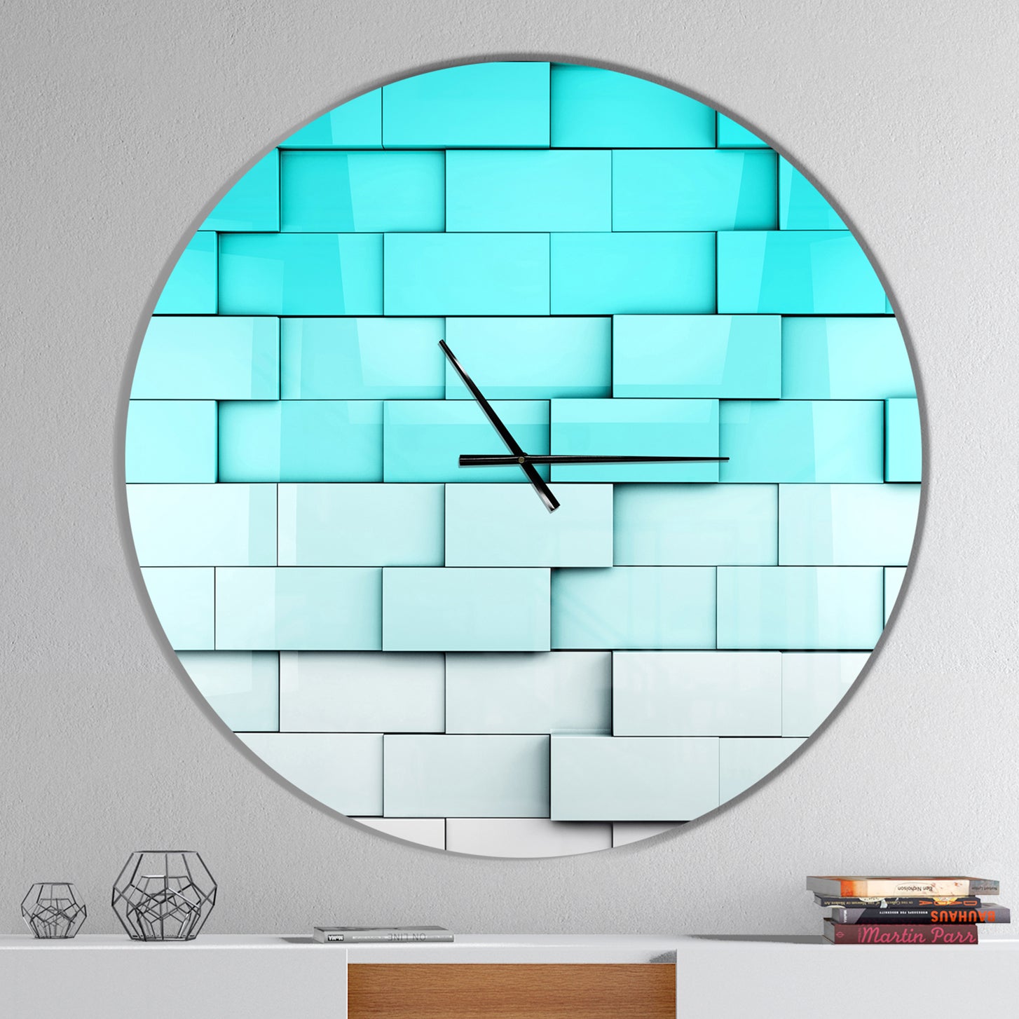 Blue Mosaic Cubes - Oversized Modern Wall CLock