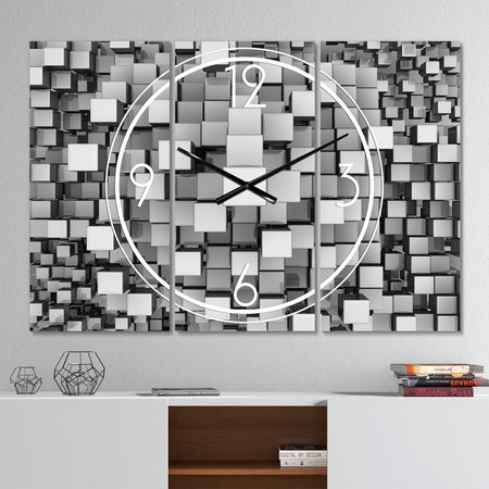 Black and Grey Cubes - Modern 3 Panels Large Wall CLock