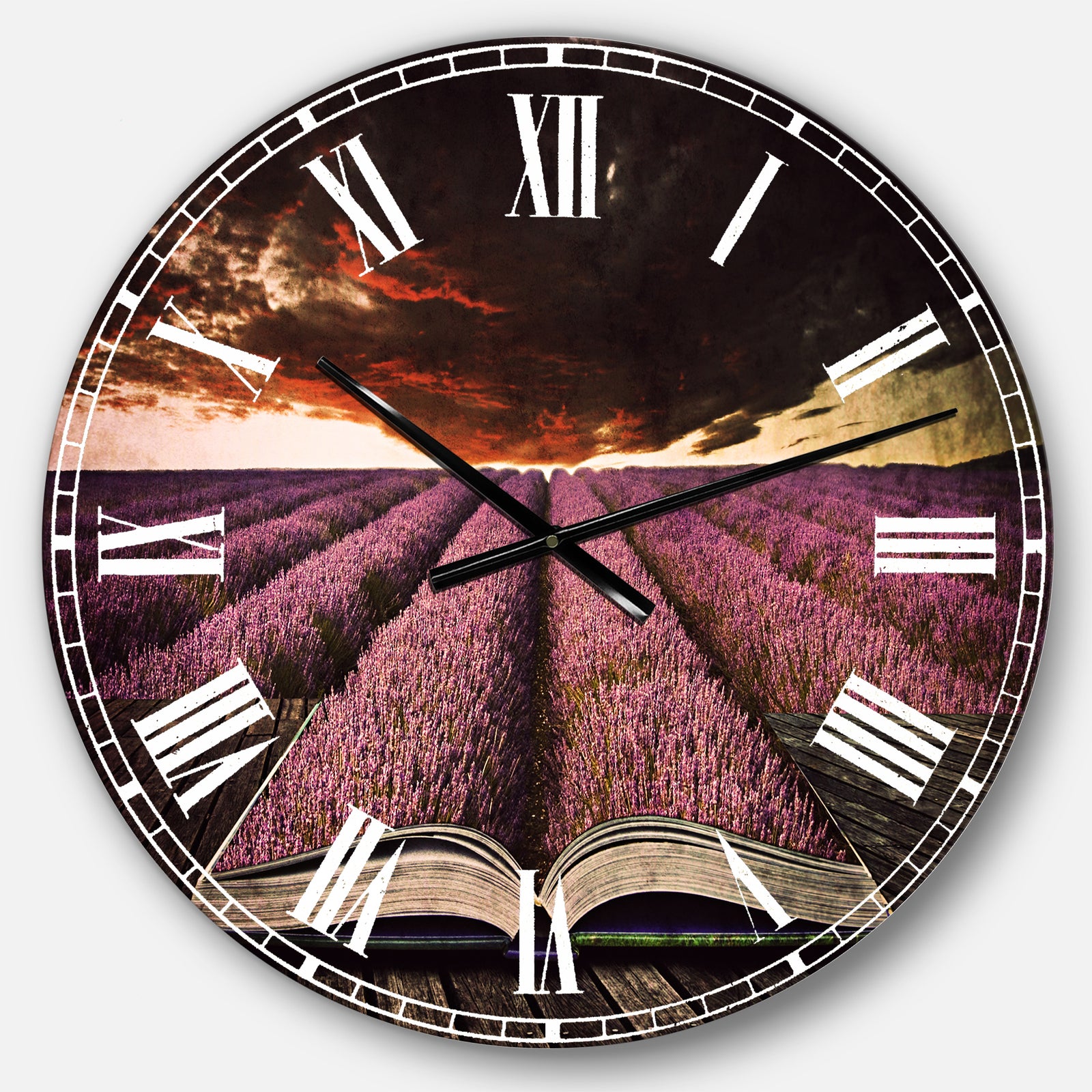 Book Open to Lavender Field - Floral Wall CLock