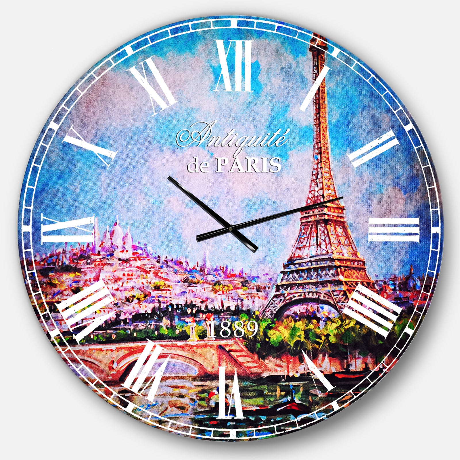 Colorful Eiffel and Sacre Coeur - Photography Large Wall CLock