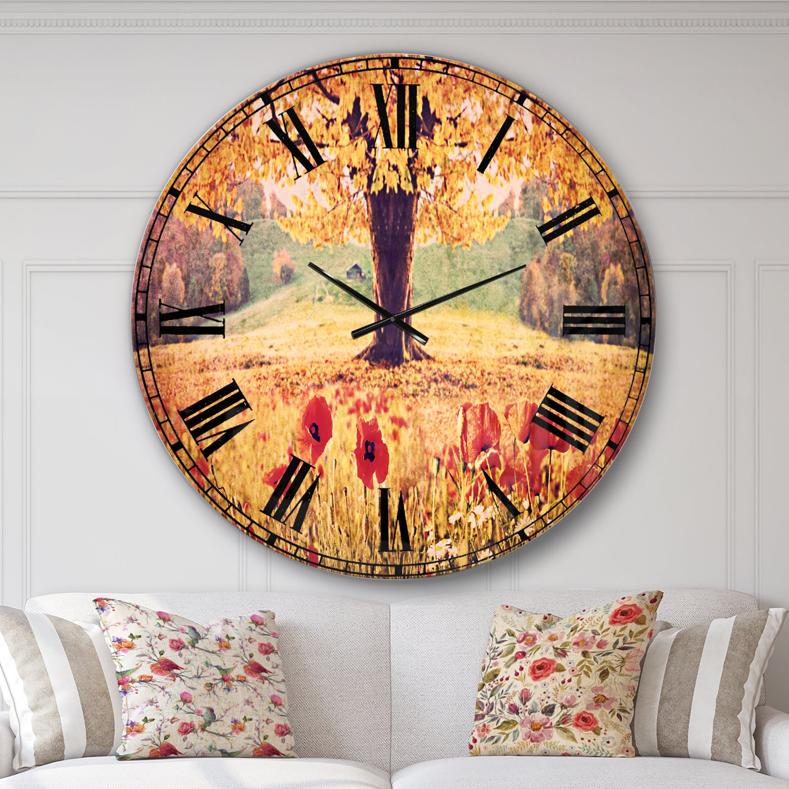 Landscape with Poppy Flowers - Photography Oversized Wall CLock