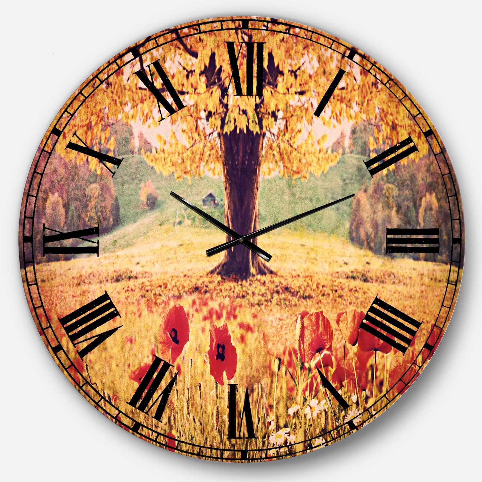 Landscape with Poppy Flowers - Photography Oversized Wall CLock