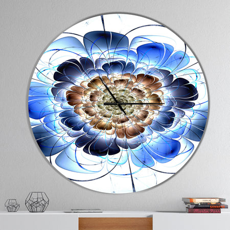 Dark Blue Fractal Flower - Oversized Modern Wall CLock