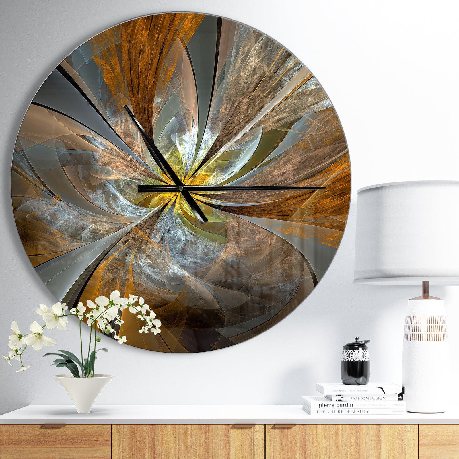 Symmetrical Yellow Fractal Flower - Oversized Modern Wall Clock
