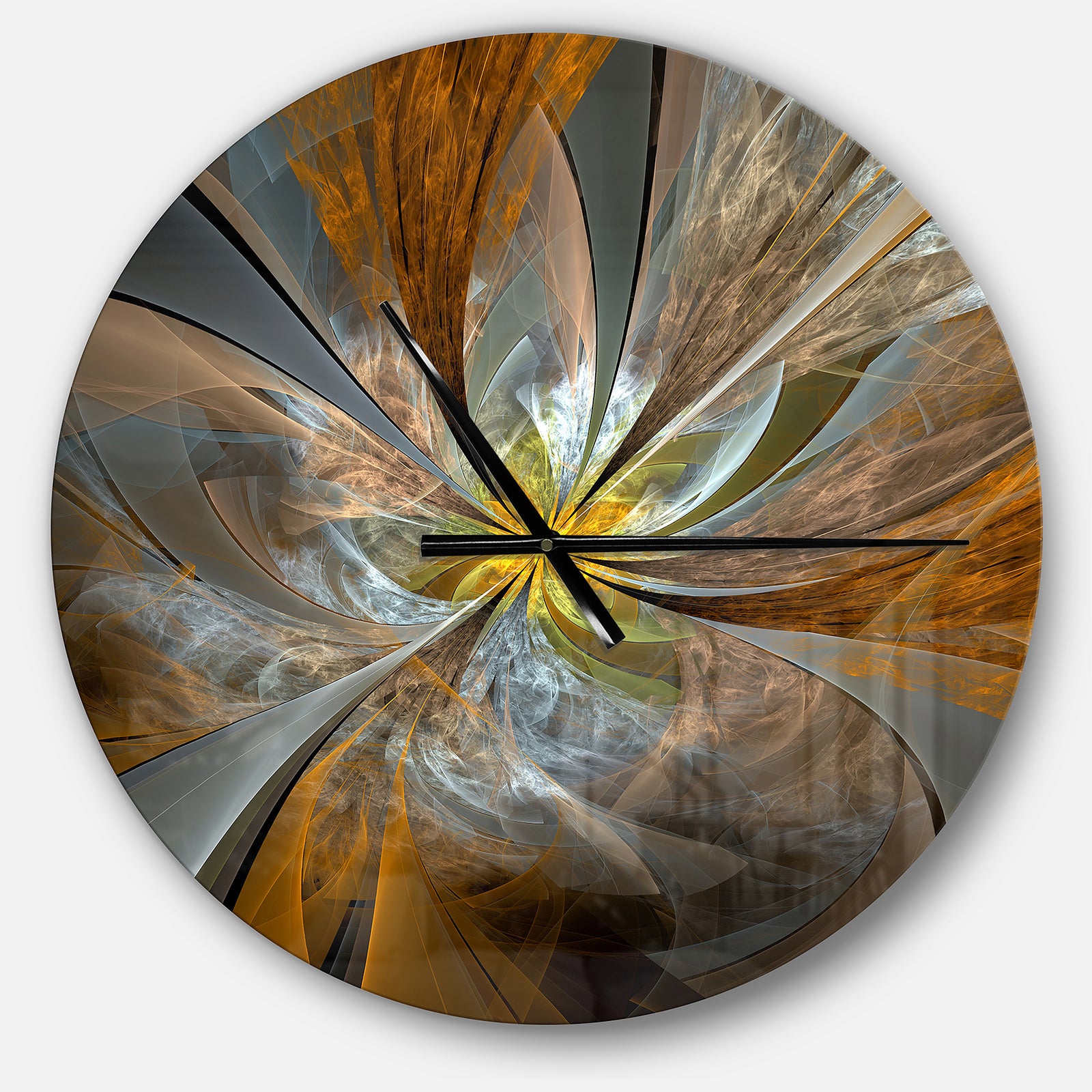 Symmetrical Yellow Fractal Flower - Oversized Modern Wall Clock