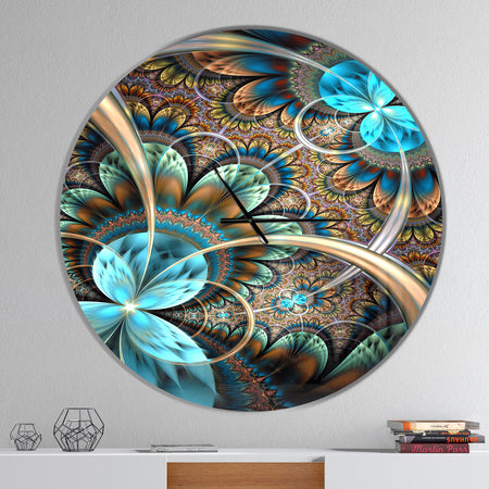Light Blue Fractal Flower - Oversized Modern Wall CLock