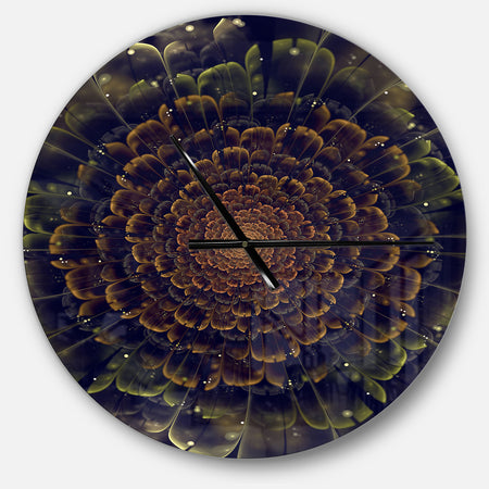 Orange Fractal Flower with Green - Oversized Modern Wall CLock